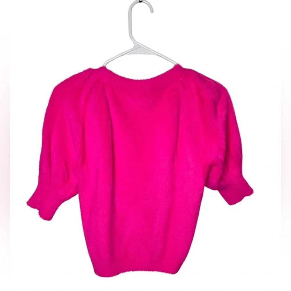 For Love & Lemons Chateau Short Sleeve Cardigan Size Small Hot Pink Fuzzy - Picture 4 of 10